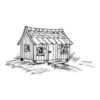 Black and white line art doghouse vector