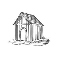 Black and white line art doghouse vector