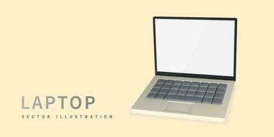 3d realistic laptop with blank screen on light background. Vector illustration