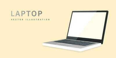 3d realistic laptop with blank screen on light background. Vector illustration