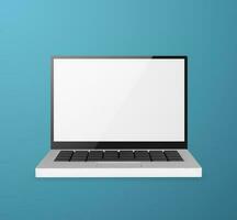 3d realistic laptop with blank screen on blue background. Vector illustration