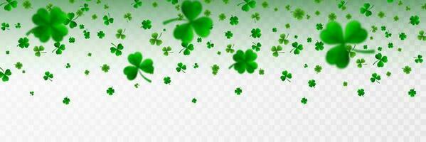 Saint Patrick's Day Border with Green Four and Tree 3D Leaf Clovers on White Background. Irish Lucky and success symbols. Vector illustration