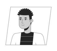 Young latin american men with short hair black white cartoon avatar icon. Editable 2D character user portrait, linear flat illustration. Vector face profile. Outline person head and shoulders