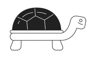 Cute old turtle moving slowly monochrome flat vector object. Editable cartoon clip art icon on white background. Simple spot illustration for web graphic design