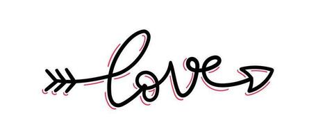 Cursive Love word arrow with red effects. vector