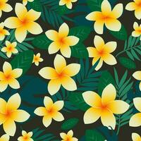 Tropical floral seamless pattern. Cute plumeria flowers and palm leaves. Vector. vector