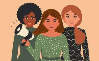 Women of different nationalities and cultures in the struggle for freedom, independence and equality. International Women's Day. Horizontal banner. Vector. vector