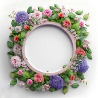 Floral round frame of wild pink flowers, photo