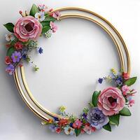 Floral round frame of wild pink flowers, photo