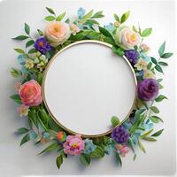 Floral round frame of wild pink flowers, photo