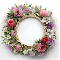 Floral round frame of wild pink flowers, photo