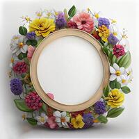 Floral round frame of wild pink flowers, photo