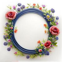 Floral round frame of wild pink flowers, photo