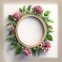 Floral round frame of wild pink flowers, photo