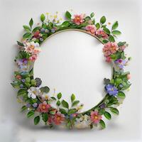 Floral round frame of wild pink flowers, photo