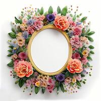 Floral round frame of wild pink flowers, photo