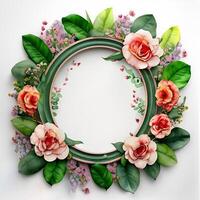 Floral round frame of wild pink flowers, photo