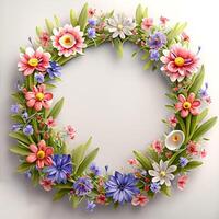 Floral round frame of wild pink flowers, photo