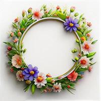 Floral round frame of wild pink flowers, photo