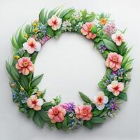 Floral round frame of wild pink flowers, photo