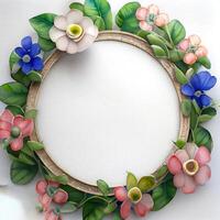 Floral round frame of wild pink flowers, photo