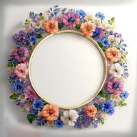 Floral round frame of wild pink flowers, photo