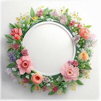 Floral round frame of wild pink flowers, photo