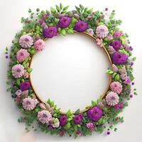 Floral round frame of wild pink flowers, photo