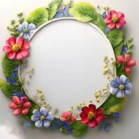 Floral round frame of wild pink flowers, photo