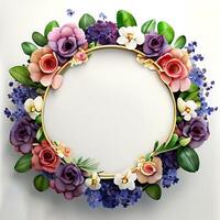 Floral round frame of wild pink flowers, photo