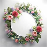 Floral round frame of wild pink flowers, photo