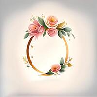 Cute watercolor frame flower wreath. photo