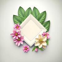 Cute watercolor frame flower wreath. photo