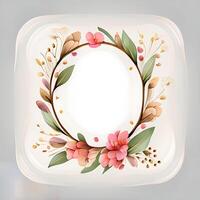 Cute watercolor frame flower wreath. photo