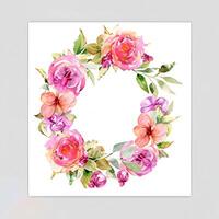 Cute watercolor frame flower wreath. photo