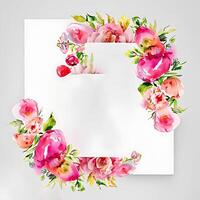 Cute watercolor frame flower wreath. photo