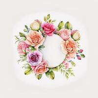 Cute watercolor frame flower wreath. photo