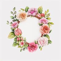 Cute watercolor frame flower wreath. photo