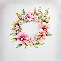 Cute watercolor frame flower wreath. photo