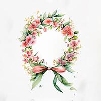 Cute watercolor frame flower wreath. photo