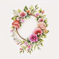 Cute watercolor frame flower wreath. photo