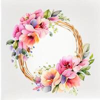 Cute watercolor frame flower wreath. photo