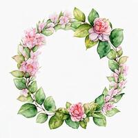 Cute watercolor frame flower wreath. photo