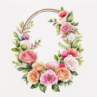 Cute watercolor frame flower wreath. photo