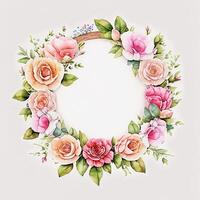 Cute watercolor frame flower wreath. photo