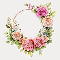 Cute watercolor frame flower wreath. photo