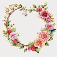 Cute watercolor frame flower wreath. photo