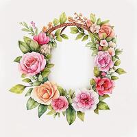 Cute watercolor frame flower wreath. photo