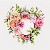 Cute watercolor frame flower wreath. photo