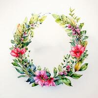 Cute watercolor frame flower wreath. photo